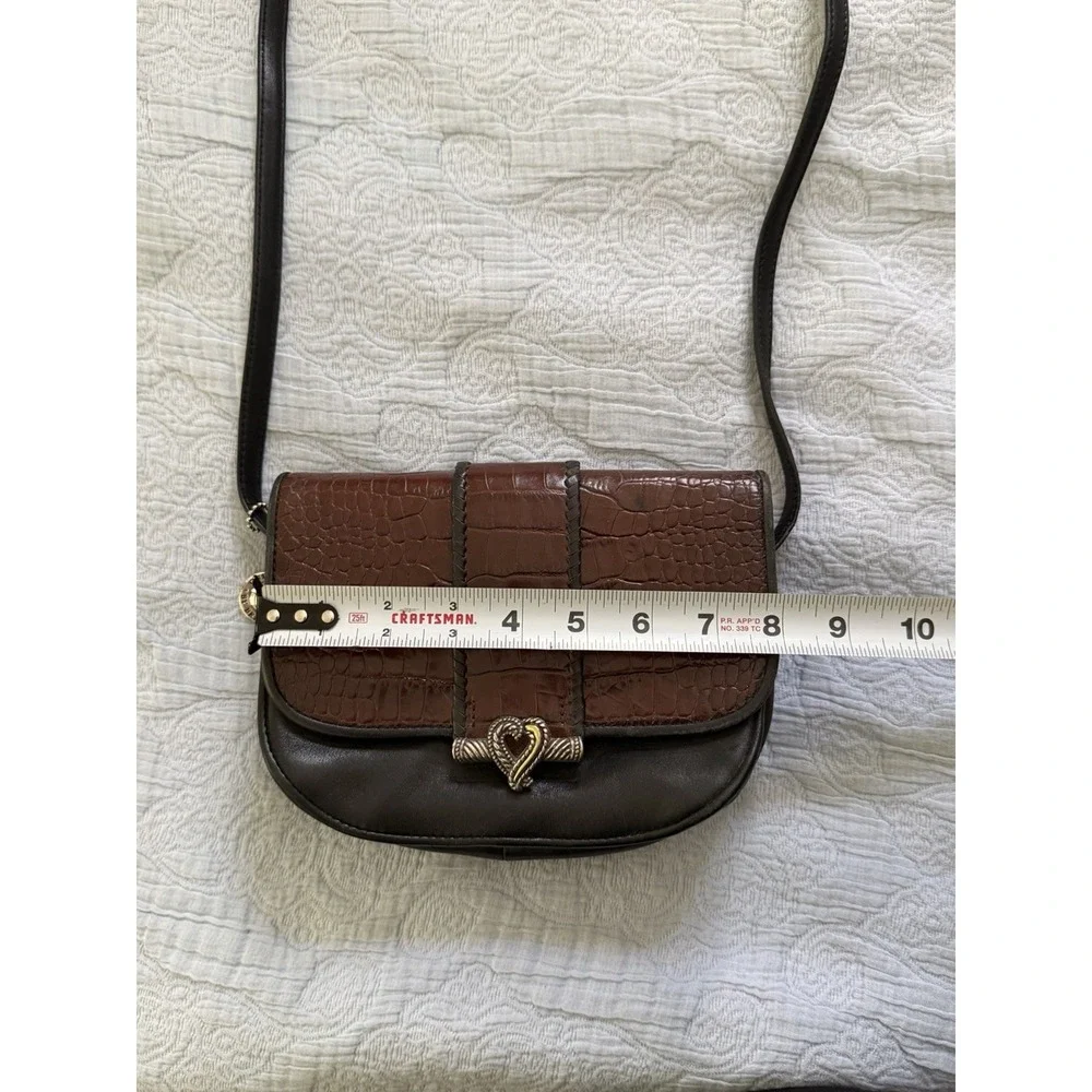 Brighton Embossed Brown, Black Leather‎ Front Flap Magnetic Crossbody Bag